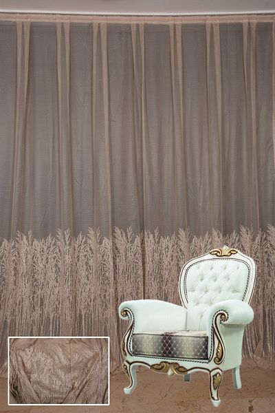 AKÇA TEKSTİL Cypress Pattern Mink Color Single Wing Ready Made Planted Pleated Background Curtain 300*260 Cm