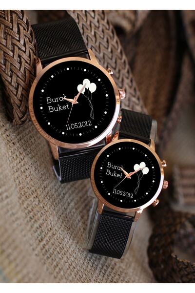 Kubbehan Uçan Balon İsimli Ve Tarihli Sevgili Çift Kol Saatleri