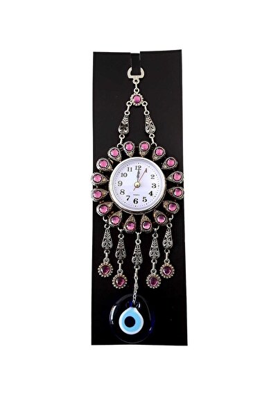 kapadokyahediyelik Small Wall Clock with Purple Color, Evil Eye Beads, Fashio...
