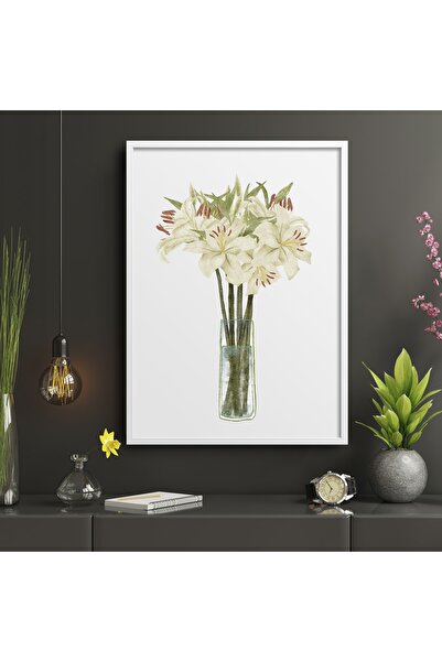 HOMEPACK Beyaz Lamine Çerçeveli Tablo Beyaz Lilyumlar Tk/006
