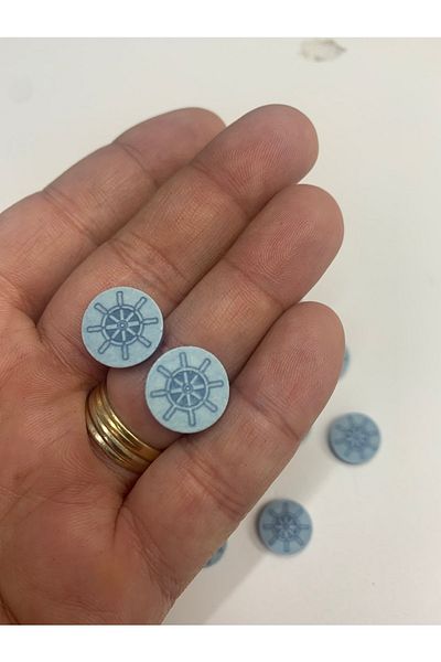 Rengarenk tuhafiye ve hobi Button Antique Water Blue Special Painting 1.5x1.5cm 10 Pieces