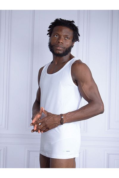 Blackspade قميص داخلي رجالي باللون الأبيض بحزام واحد باللون الفضي 94% Modal 9305 Singlet