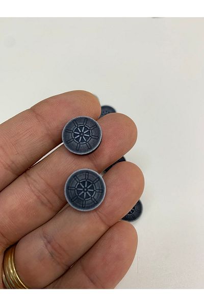 Rengarenk tuhafiye ve hobi Button Antique Dark Blue Button Special Painting 1.5x1.5cm 10 Pieces