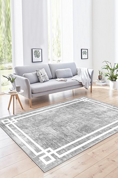 Thalia Home Dijital Baskı Kaymaz Taban Yıkanabilir Gri Mutfak Halısı Yolluk S...