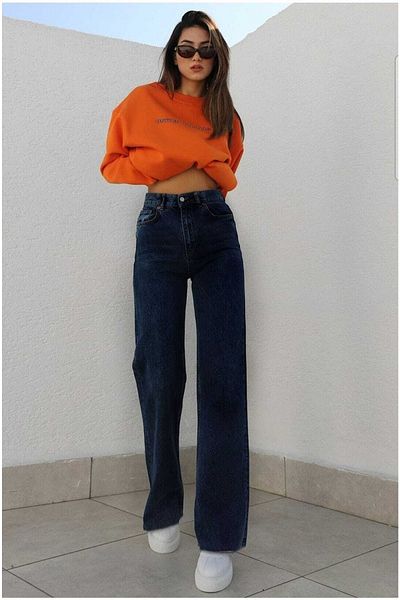Livik Cold Chocolate Power Lycra Navy Blue Дънки със свободни крачоли от ликра със супер висока талия