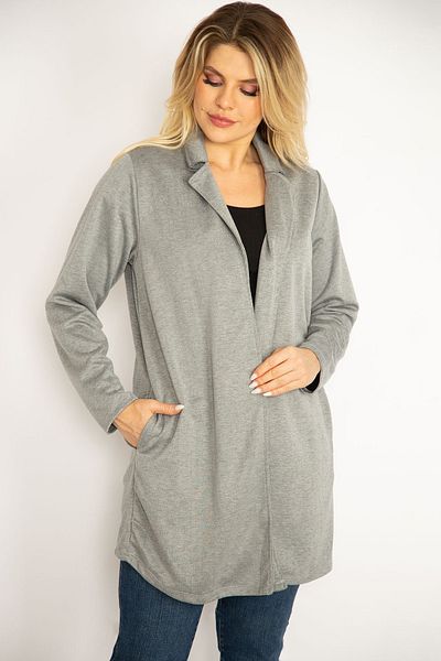 Şans Plus Size Cardigan - Gray - Relaxed fit