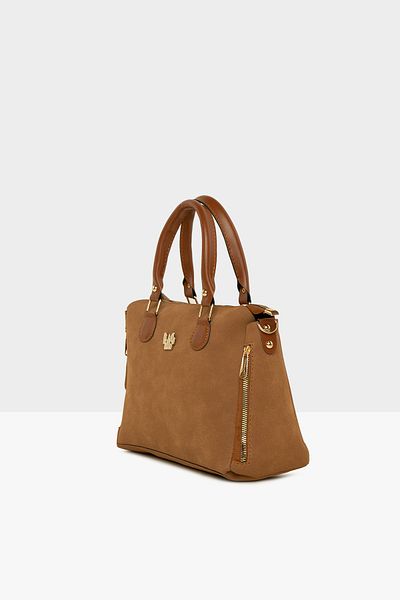 Bagmori Tan Women's Vertical Double Zipper Nubuck Bag M000007678