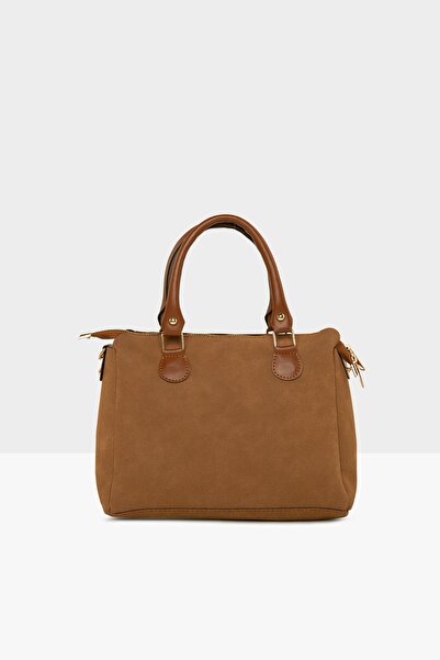 Bagmori Tan γυναικεία όρθια τσάντα Nubuck με διπλό φερμουάρ M 000007678