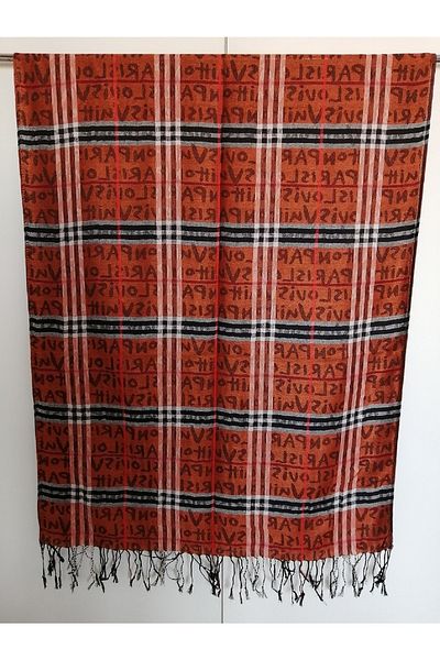 Butik Tülin Unisex Authentic Acrylic - Copper Colored Striped Tassel Shawl