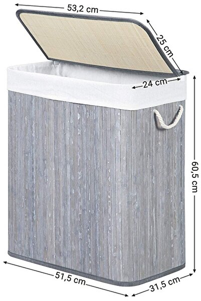 Amentes El Yapımı Bambu Iki Bölmeli Çamaşır Sepeti