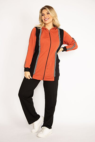 Şans Plus Size Sweatsuit Set - Orange - Regular