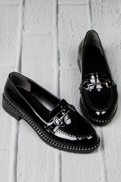 RENKLİBUTİK Women's Daily Patent Leather Buckle Laofer Loafer Shoes