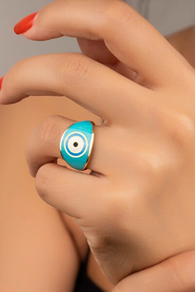 Silvano Jewelry 925 Ayar Gümüş Gold Mineli Nazar Yüzük