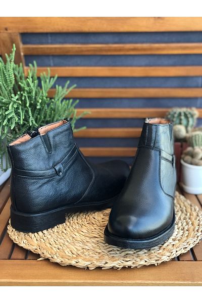 Skoonpa Genuine Leather and Fur Inside Zippered Black Men's Boots