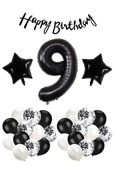 MFM Σετ μπαλόνια με μαύρο αλουμινόχαρτο για πάρτι 9 ετών