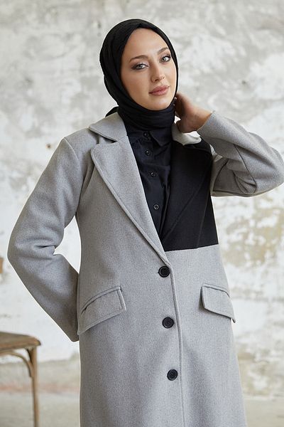 InStyle Ferisa Double Color Lined Stamp Coat - Gray