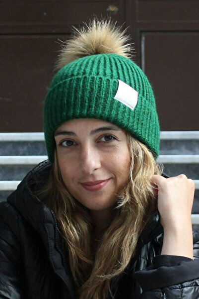 Sofist İstanbul Amazon зелений помпон тканий етикетка м'яка прання вовняна і складна жіноча в'язана шапка