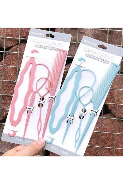 Monalisa Kadın Pembe Ve Mavi 2 Takım Saç Örgü Seti