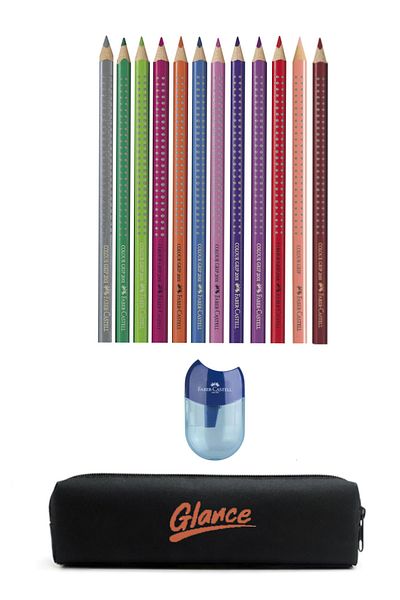 GLANCE Faber-Castell Grip Set of 12 Dry Crayons - Mini Sharpener Pen Holder