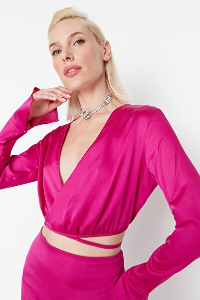 Trendyol Collection Fukszia szatén alsó felső készlet TPRAW23AU00010