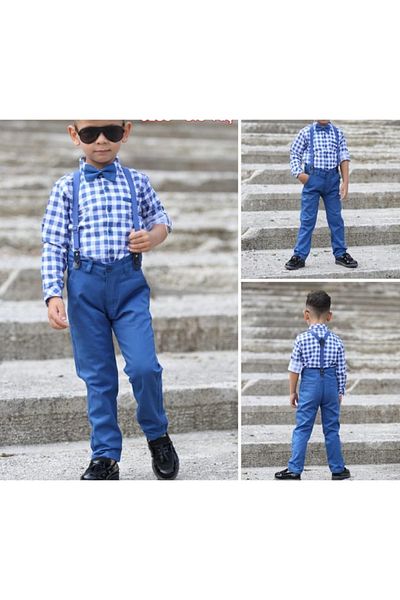By Terry Kids Indigo Set - Plaid Print Gabardine Pants and Sling Top
