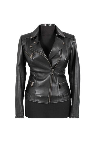 DERKA Angels Model Kadın Siyah Hakiki Deri Ceket