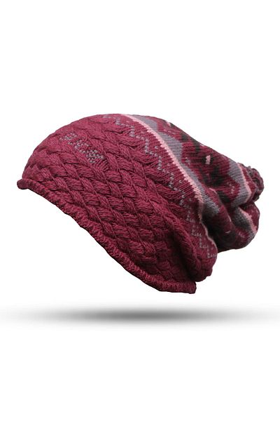 FORUM Men's Knitted Beret Claret Red Patterned Model 21014-52101