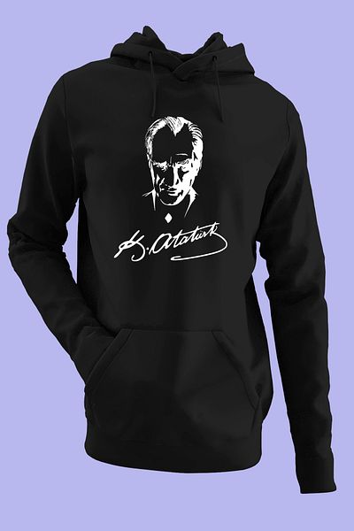 Raf Coll Hanorac cu glugă unisex negru oversize Ataturk cu imprimeu digital