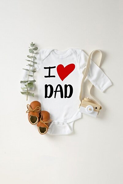 Puppetzzz I Love Dad Baskılı Organik Pamuklu Bebek Body Zıbın