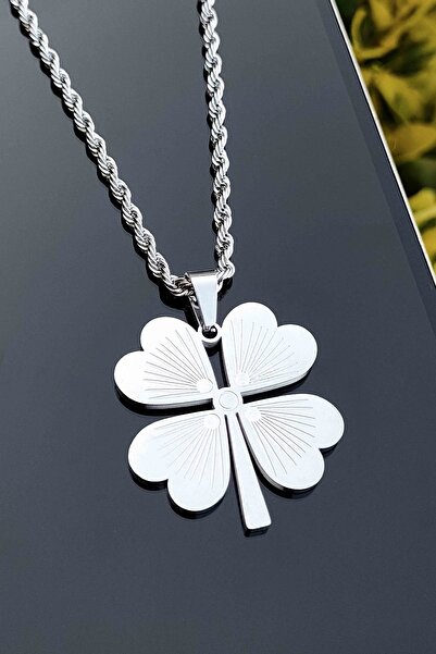 TREND COLLECTİON البرسيم الفضي 60 سم الفولاذ المقاوم للصدأ قلادة