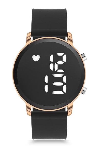 ÇENÇEN Siyah-altın Silikon Kordonlu Led Watch Kadın Erkek Kol Saati