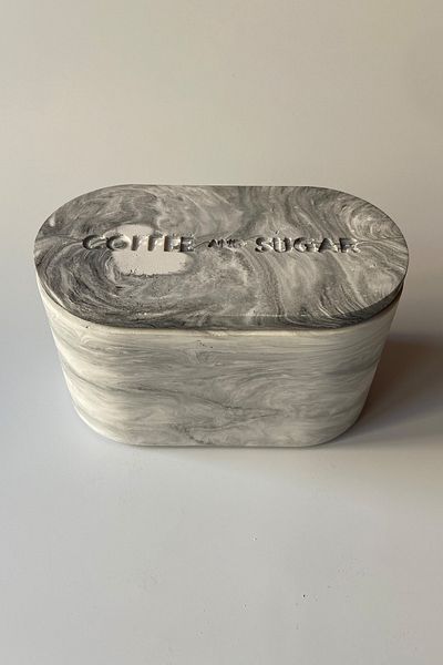 sin istanbul 2 Compartment Coffee Sugar Bowl with Lid Concrete Marble Pattern