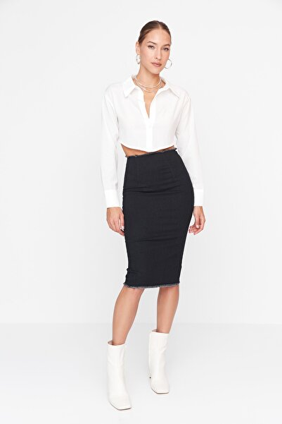 Trendyol Collection Чорна джинсова спідниця з високою талією TWOSS19WL0010
