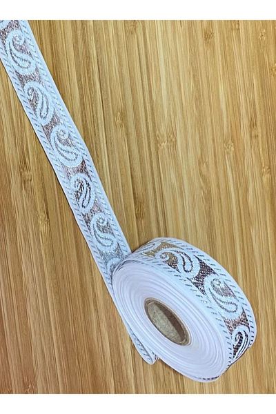 Öztürk Decorative Ribbon. 25mmx2meter. White. Silver Sim. No:1