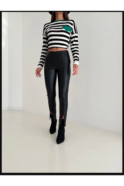 ALYA BUTİK Leather Slit Detail Trousers
