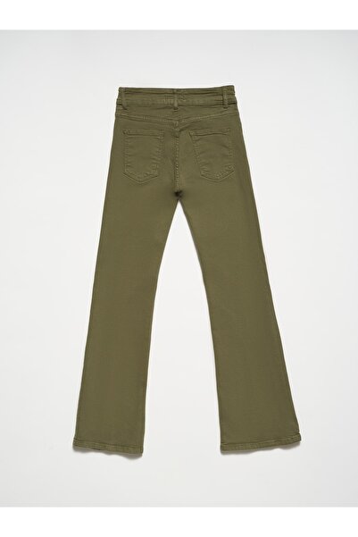 Dilvin 70762 Low Waist Flare Trousers-khaki