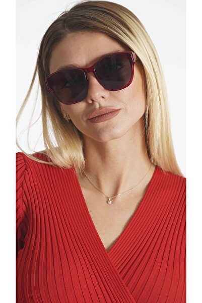 Angel Eyes نظارة شمسية نسائية تصميم مربع إطار أحمر زجاج أسود