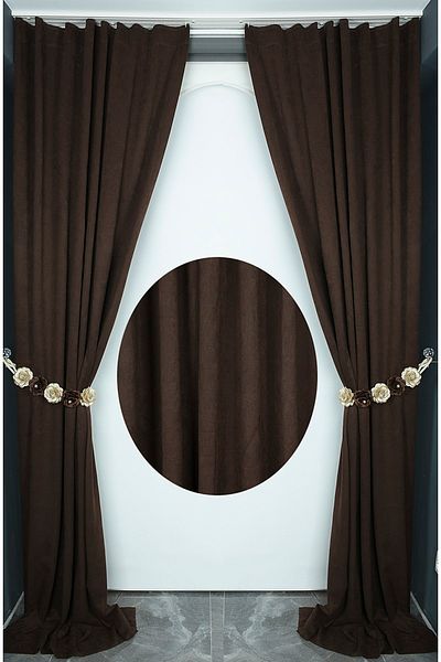 AKÇA TEKSTİL Woven Bitter Brown Color (Extraphore Drawstring) Single Wing Background Curtain 150x260 Cm