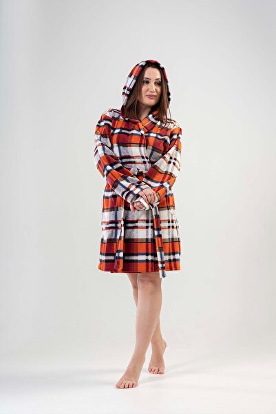 VİENETTA 201005-8758 Large Size Short Brown Fleece Dressing Gown