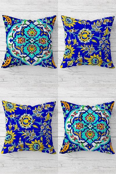 on the clouds Turquoise Ethnic Pattern Combination Hidden Zippered Throw Pillow Cover Sofa Pillow Cover Set (4pcs)