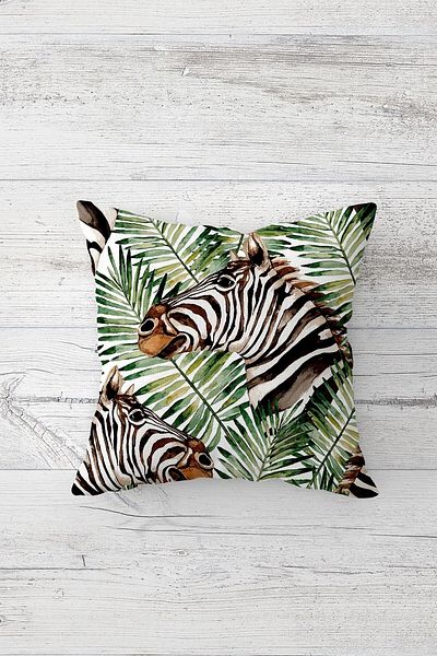 Latibule Zebra and Tropical Leaf Patterned Concealed Zippered Throw Pillow Cover Sofa Pillow Cover Set (4pcs)