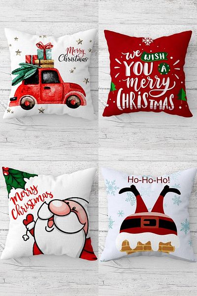 on the clouds Santa Claus Merry Christmas New Year Hidden Zippered Throw Pillow Case Seat Pillow Case Set(4pcs)