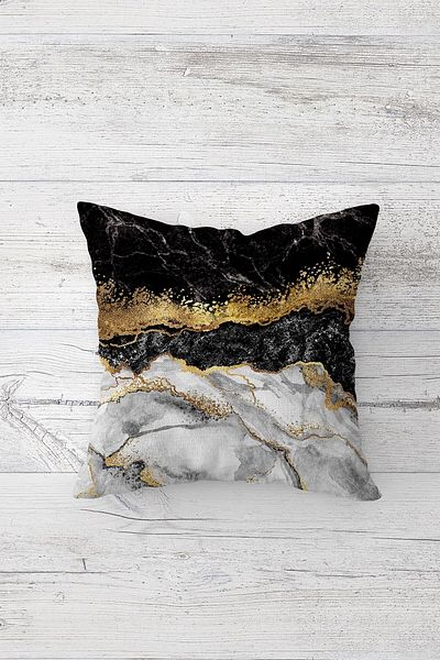 Latibule Marble Pattern Gold Striped Concealed Zippered Throw Pillow Cover Sofa Pillow Cover Set (4pcs)