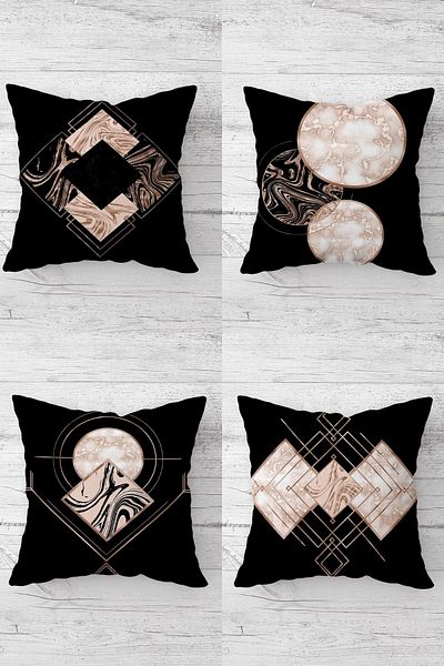 on the clouds Geometric Patterned Gold Striped Throw Pillow Cover Set - Hidden Zipper Detailed, 4 Pieces