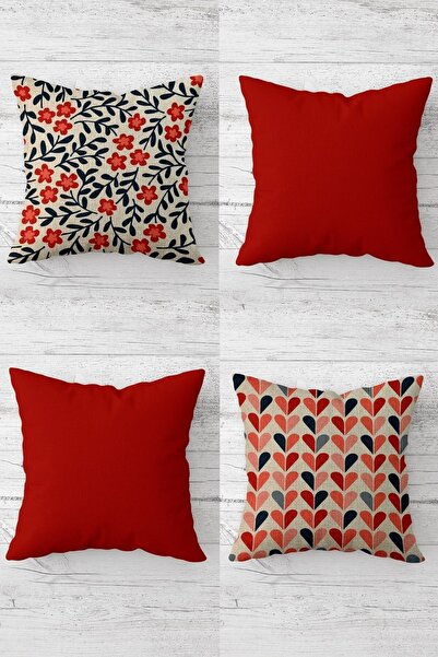 Pelangi مجموعة أغطية وسائد للأريكة بتصميم زهرة وقلب بسحاب مخفي (4 قطع)