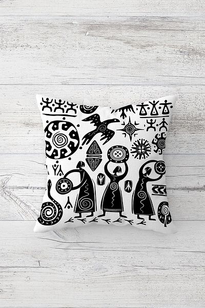 Pelangi Bohemian Maya Patterned Hidden Zippered Throw Pillow Seat and Pillow Set - 4 Pieces