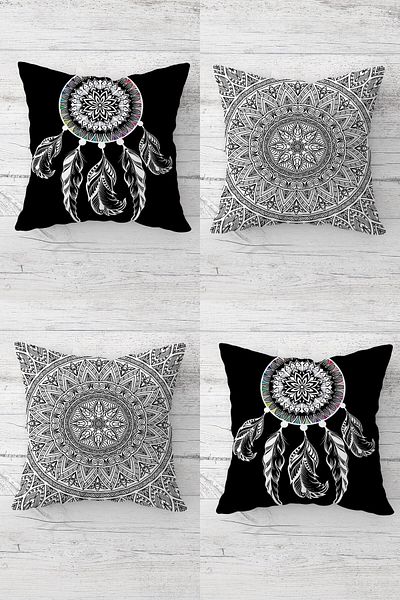 Pelangi Ethnic Dream Catcher Patterned Hidden Zippered Throw Pillow Seat and Pillow Set - 4 Pieces