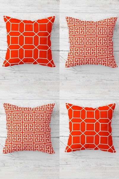 linazaitun Orange Geometric Striped Throw Pillow Cover - Set with Hidden Zipp...