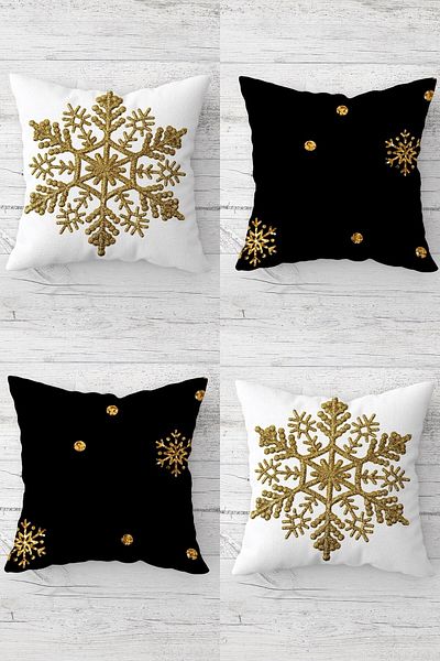 linazaitun Snowflakes Patterned Hidden Zippered Throw Pillow Cover Sofa Pillow Cover Set (4pcs)
