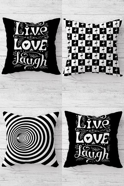 linazaitun Live Love Laugf Fikamongo Pattern Concealed Zippered Throw Pillow Cover Seat Pillow Cover Set (4pcs)